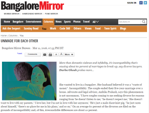 Unmade for each other - Bangalore Mirror - Inner Dawn Counsellor Kala's views featured