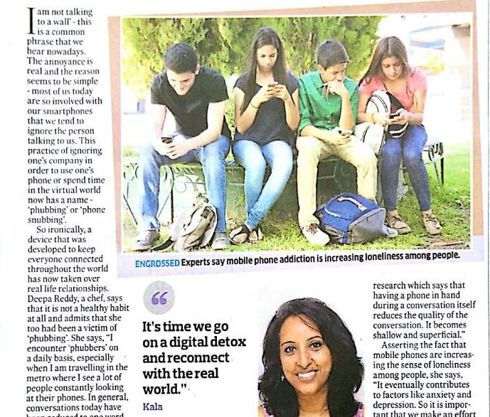 Phubbing trend - the Virtual wall - Inner Dawn Counsellor Kala Balasubramanians views featured on Deccan Herald