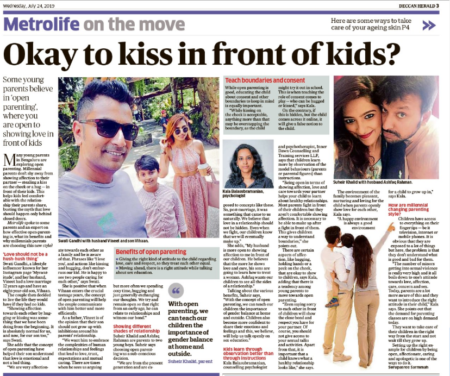 Is it ok to be openly affectionate to your partner in front of your kids? Inner Dawn Counsellor Kala’s views featured on Deccan Herald