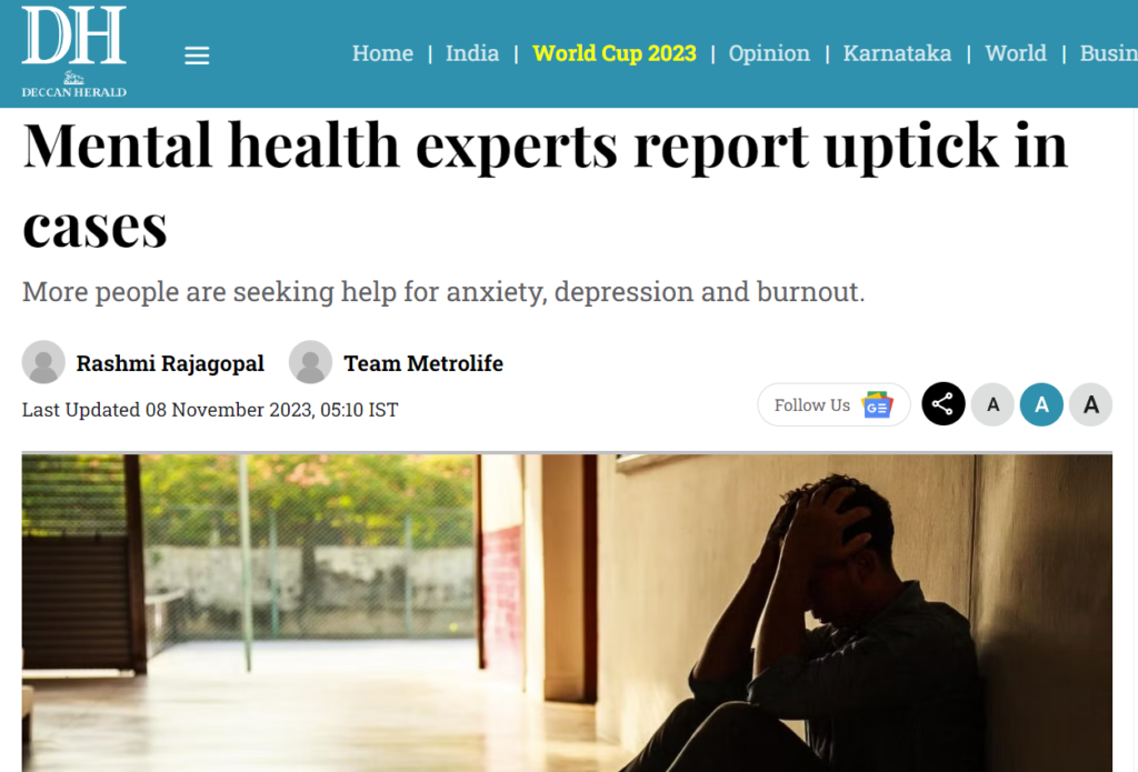 Deccan Herald - Uptick in seeking help for Mental Health