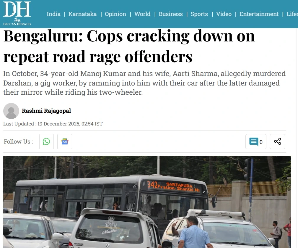 Road Rage: Actions by Bengaluru Police, What more is needed.